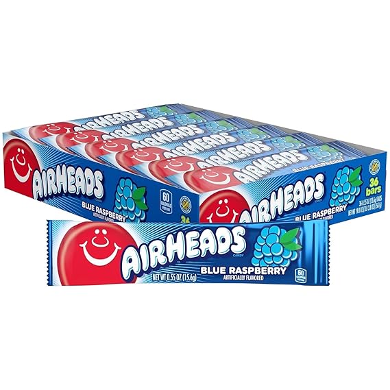 Airheads Full-Size Candy Bars, Blue Raspberry, 36 Count Box
