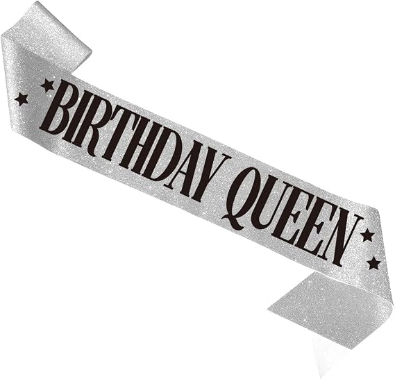 Birthday Queen Sash. "Birthday Queen" Sash - Birthday Sash for Women. Happy Birthday Sash for Girls, Sweet 16, 18th 21st 25th 30th 35th 40th or Any Other Bday Party MS4U Silver