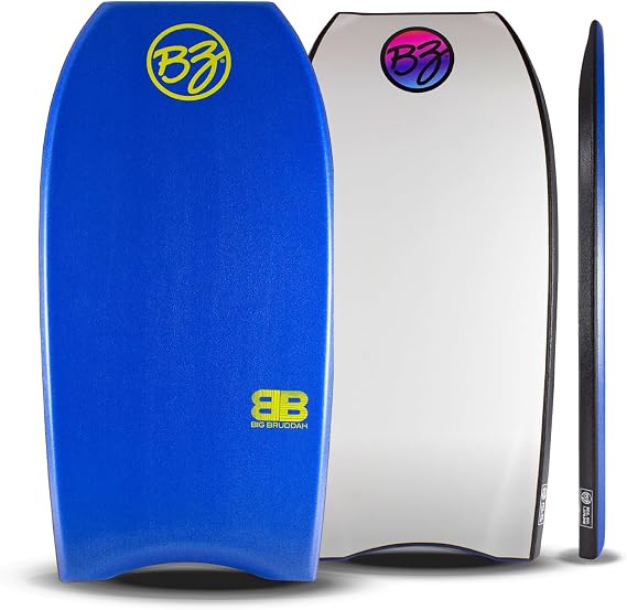 BZ Bodyboard - 45" Big Bruddah Bodyboard - Zero G Poly Pro Core | H Cell Deck | HDPE Slick Bottom | VFS Double Stringer | Channel | Crescent Tail | For Riders Up To 225 lbs Blue