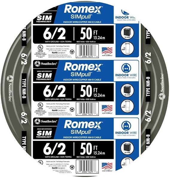 Southwire 28894422 6/2 NM-B Wire - Black (50FT.)