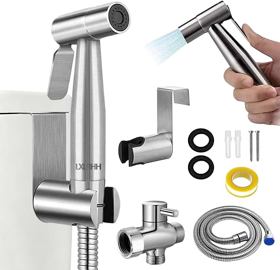 Handheld Bidet Spray Set, Stainless Steel Toilet Bidet Sprayer with 3 Way Valve (1/2") and 1.5m Hose, Douche Shower Spray for Toilet Cleaning, Pet Bath, Personal Hygiene