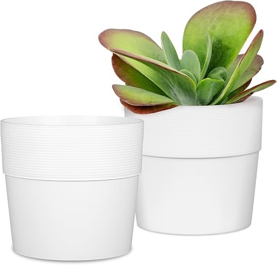 Scheurich Set of 2 Groove 8.1, Planter/Flower Pot/Plant Pot, Round, Colour: Bianco, Made with Recycled Plastic, for Indoor use