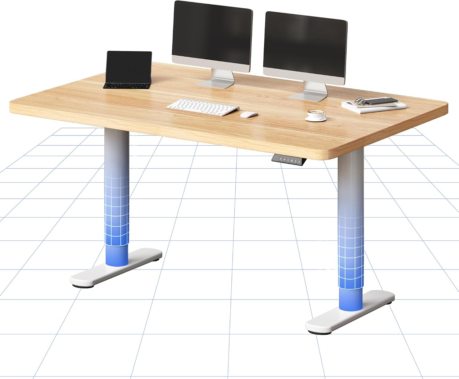 FLEXISPOT Electric Standing Desk One Piece Desktop CylineX 140x80, Height Adjustable Sit Stand Up with Memory Smart Panel, Maple