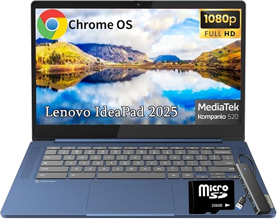 Lenovo IdeaPad Slim 3 Chromebook 2025, MediaTek Kompanio 520, 14 FHD Display (1920 x 1080), Chrome OS, 4GB LPDDR4X, 320GB Storage (64GB eMMC+256 GB MSD), Wi-Fi 6, for Business Student, w/Accessories