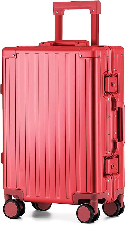 All Aluminum Carry On Luggage,Zipperless Hard Shell Suitcase,Red