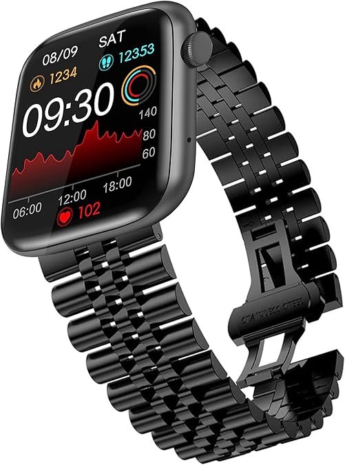 Compatible with EarlySincere Smartwatch Bands,Lamshaw 22mm Solid Stainless Steel Heavy Band with Butterfly Folding Clasp Link Bracelet Compatible With Early Sincere T12/T13/T21/T22/ Smartwatch
