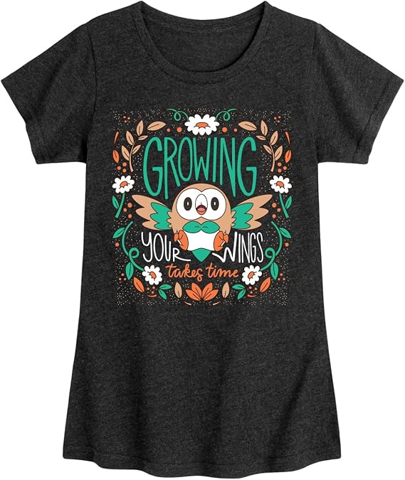 Pokemon - Rowlet Growing Your Wings Takes Time - Girls Fitted Tee