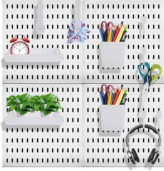 4PCS 30x30cm Pegboard Combination Kit, Wall Organiser Pegboard