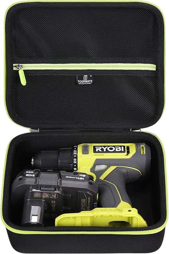 Tourmate Hard Storage Case for RYOBI ONE+ 18V Cordless 1/2 in. Drill PCL206B - Travel Case for RYOBI ONE+ 18V Cordless 1/4 in/18V,3/8 in Driver(Box for Sale) (Black & Green)