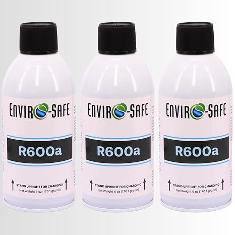 R600a Refrigerant - 6oz Upright Self Sealing Style Top for HVAC & Refrigeration Use | 99.7% Purity | EPA Approved Hydrocarbon (3 Cans Only)