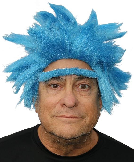 Rick's Adult Spiky Cosplay Wig in Blue with Stick On Unibrow - Goku Costume For Men and Women
