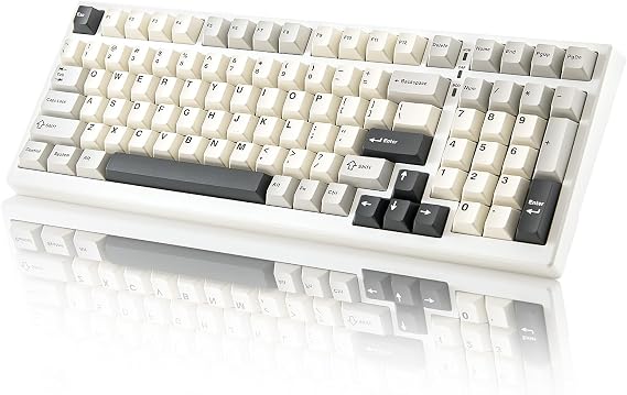 YUNZII YZ98 99 Key Mechanical Keyboard with Gasket, Hot Swap Support, BT5.0/2.4G/USB-C Wireless Gaming Keyboard, NKRO 98%, 1800 Layout, RGB, for Linux/Win/Mac, FCC Certification White, Cocoa Cream V2