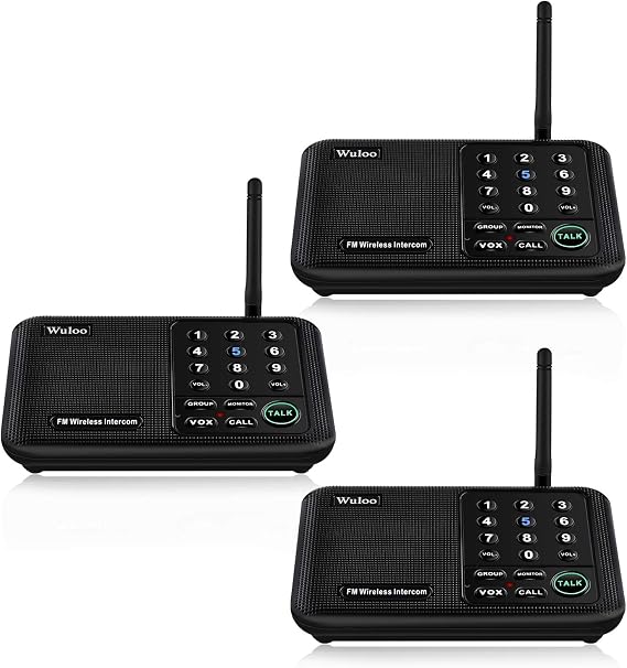 Wuloo Intercoms Wireless for Home 5280 Feet Range 10 Channel 3 Code, Wireless Intercom System for Home House Business Office, Room to Room Intercom, Home Communication System (3 Packs, Black)