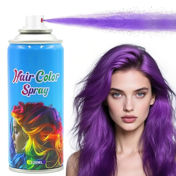 Purple Hair Spray, Purple Hair Spray Temporary, Hair Dye, Hair Dye Temporary for Kids Women, Washable & Non-Sticky Hair Wax For Cosplay Party, DIY, Christmas Party, Halloween (120 ml)