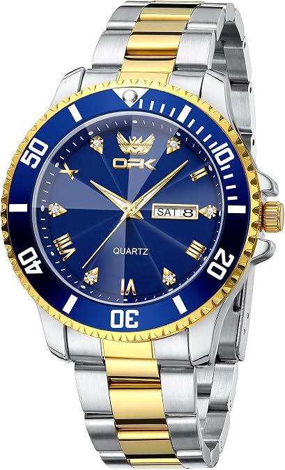 OPK Watches for Men Luxury Dress Men's Watch Stainless Steel Analog Quartz WirstWatch Diamond Waterproof with Day-Date Calendar