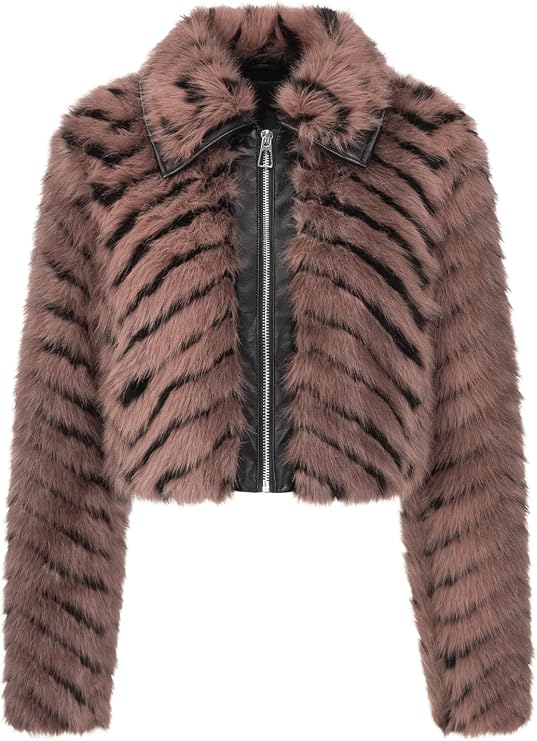 Bellivera Women's Faux Fur Cropped Jacket Fluffy Fleece Zip Coat