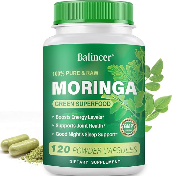 Moringa Capsules, Natural Green Superfood Supplement, 120 Vegan Capsules