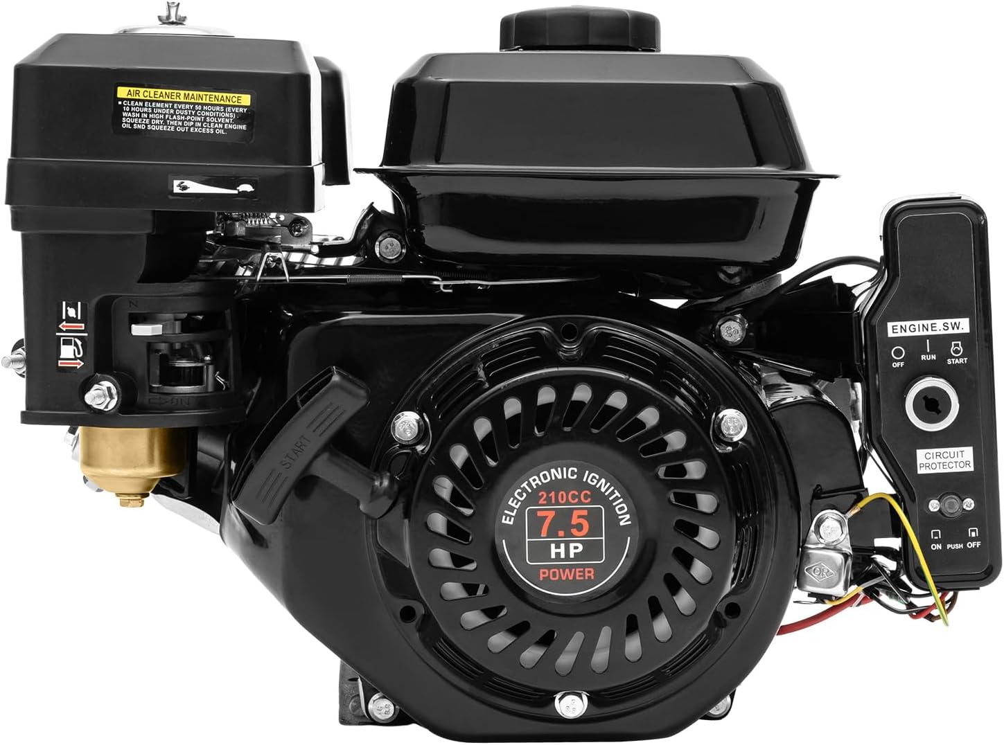 7.5HP Gas Engine Horizontal Shaft, 212cc 4-Stroke Go Kart Engine Motor, OHV RecoilElectric Start Single Cylinder Air Cooled Gasoline Powered Engines for Go Kart Log Splitter