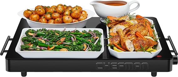 Chefman Electric Warming Tray with Adjustable Temperature Control, Perfect For Buffets, Restaurants, Parties, Events, and Home Dinners, Large 21 x 16 Glass-Top Surface Keeps Food Hot Black