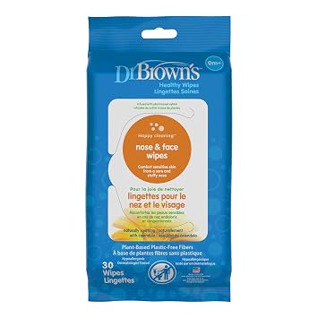 Dr. Browns Nose and Face Healthy Wipes, Safe Cleaning and Moisturizing for Babies and Toddlers, Hypoallergenic for Sensitive Skin, 30 count, 1-Pack Packaging May Vary