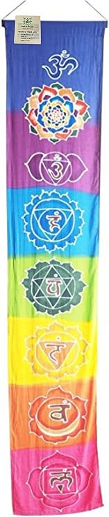 Hands Of Tibet Chakra Banner - Rainbow Seven Chakra Wall Hanging - 13.5 Inches by 72 Inches - Balinese Handicraft - Meditation/Yoga Occasion