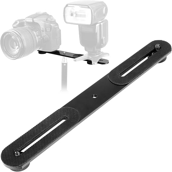 ChromLives 1/4'' Dual Camera Mount Flash Bracket Extension Bar 10.6'' Straight Flash Bracket Tripod Mount Bracket for DSLR Camera LED Light Flash Light Microphone and More