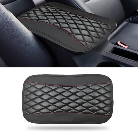 Car Center Console Cushion Pad, Accessories Interior Protection Universal Leather Waterproof and Anti-scratch Armrest Seat Box Cover Profector for Most Car,SUV, Vehicle (Black)