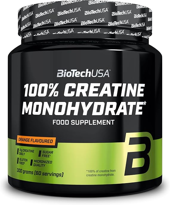 BioTechUSA 100% Creatine Monohydrate | Pharmaceutical-Grade Creatine | Micronized | Vegan | Glutenfree, 300 g, Orange | Creatine increases performance in fast strength training, easily soluble formula, pure monohydrate, 300 g, orange