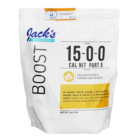 Jack's Nutrients 15-0-0 Part B Calcium Nitrate, 2.2lbs - Water-Soluble Fertilizer for Calcium Uptake and Strong Leaf Growth in Continuous Liquid Feed Programs