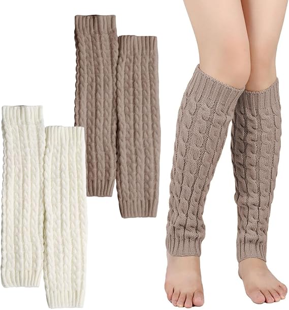 2 Pairs of Women's Leg Warmers Women's Long Leg Warmers Women Knee High Legwarmers Girls' Winter Leg Warmers Knitted Legwarmers for Winter Warmers Leg Warmers Knee Socks