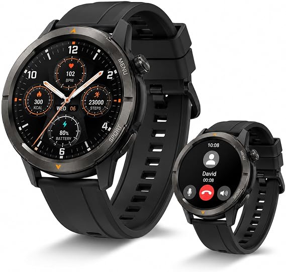 AGM Legion Rugged Smart Watch, AMOLED Activity Tracker for Outdoors, Black | GPS Fitness Tracking, Bluetooth Calling, Heart Rate SpO2 Sleep Monitor, Step Counter, Alerts, Custom Faces for iPhone Android