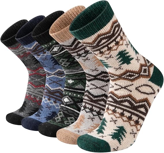 COOVAN Wool Socks Mens Warm Winter Thermal Thick Knit Cozy Soft Crew Boot Socks for Cold Weather (5 Pairs)
