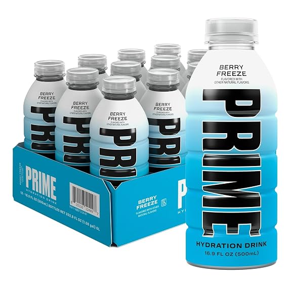 PRIME Hydration IShowSpeed Special Edition | Sports Drinks | Electrolyte Enhanced for Ultimate Hydration | 250mg BCAAs | B Vitamins | Antioxidants | 2g Of Sugar | 16.9 Fluid Ounce | 12 Pack (16.9 fl oz (Pack of 12), Blue Freeze)