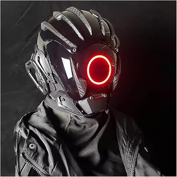 Punk LED Light-Up Mask for Halloween Cosplay - Party Music Festival Accessories with Red-Color Lighting, Adjustable Headband (Unisex Adult Gothic Style)