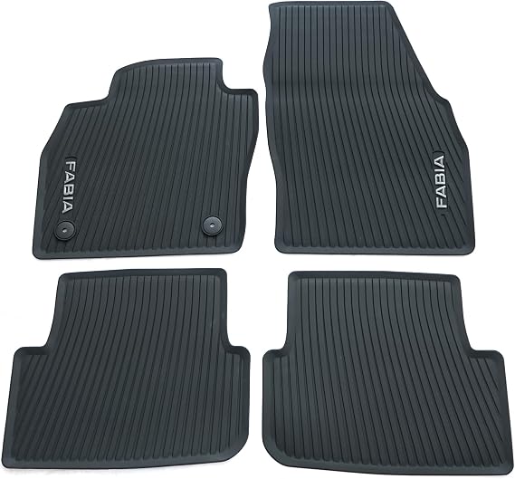 Skoda 6VB061500 Rubber Floor Mats 4 x Rubber Mats All-Weather Mats with Fabia Lettering Black