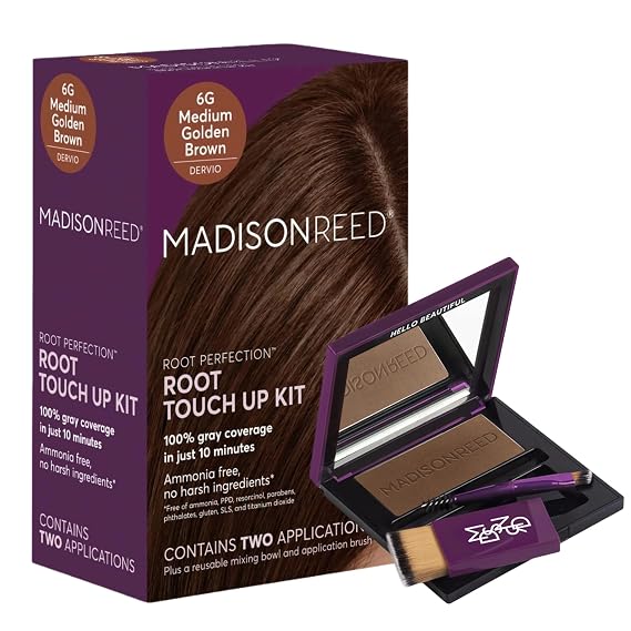 Madison Reed Root Touch Up Bundle - Root Perfection in Dervio Medium Golden Brown - 6G and The Great Cover Up in Terra Medium Brown