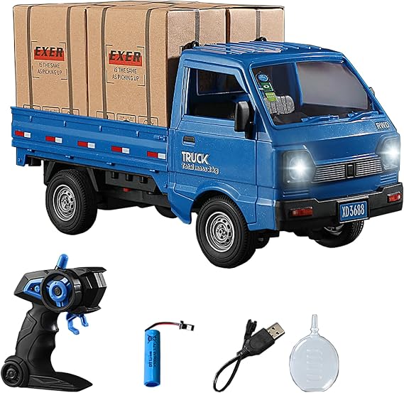 1:16 Scale RC Crawler Kei Truck, RC Transport Pickup Truck with Light Spray - 2.4Ghz Remote Control Car Toys for Teen & Adults - Rear Compartment Transport Goods