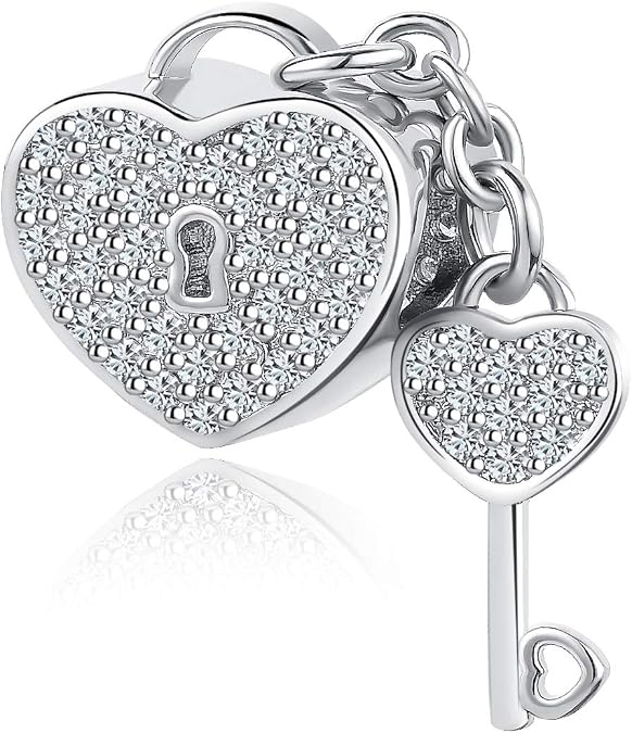 Women Couple Love Key Lock Heart Charm for Bracelet Compatible with Pandora Charm Bracelets Birthday Anniversary Christmas