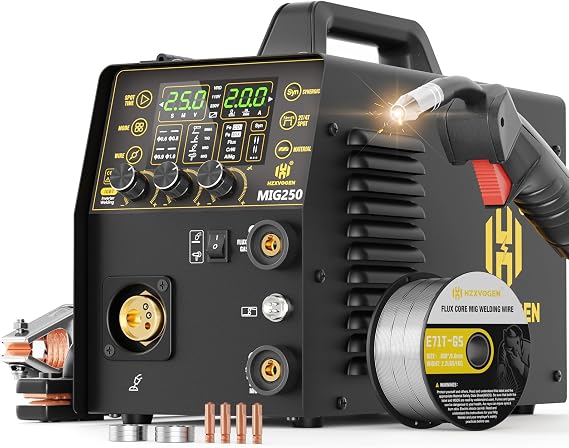 HZXVOGEN Aluminum Welder, 200A MIG Welder 110V/220V, 5 IN 1 Gas/Flux core MIG/Pulse/Lift TIG/Stick Welding Machine Synergy Aluminum Welder Machine With LED Display