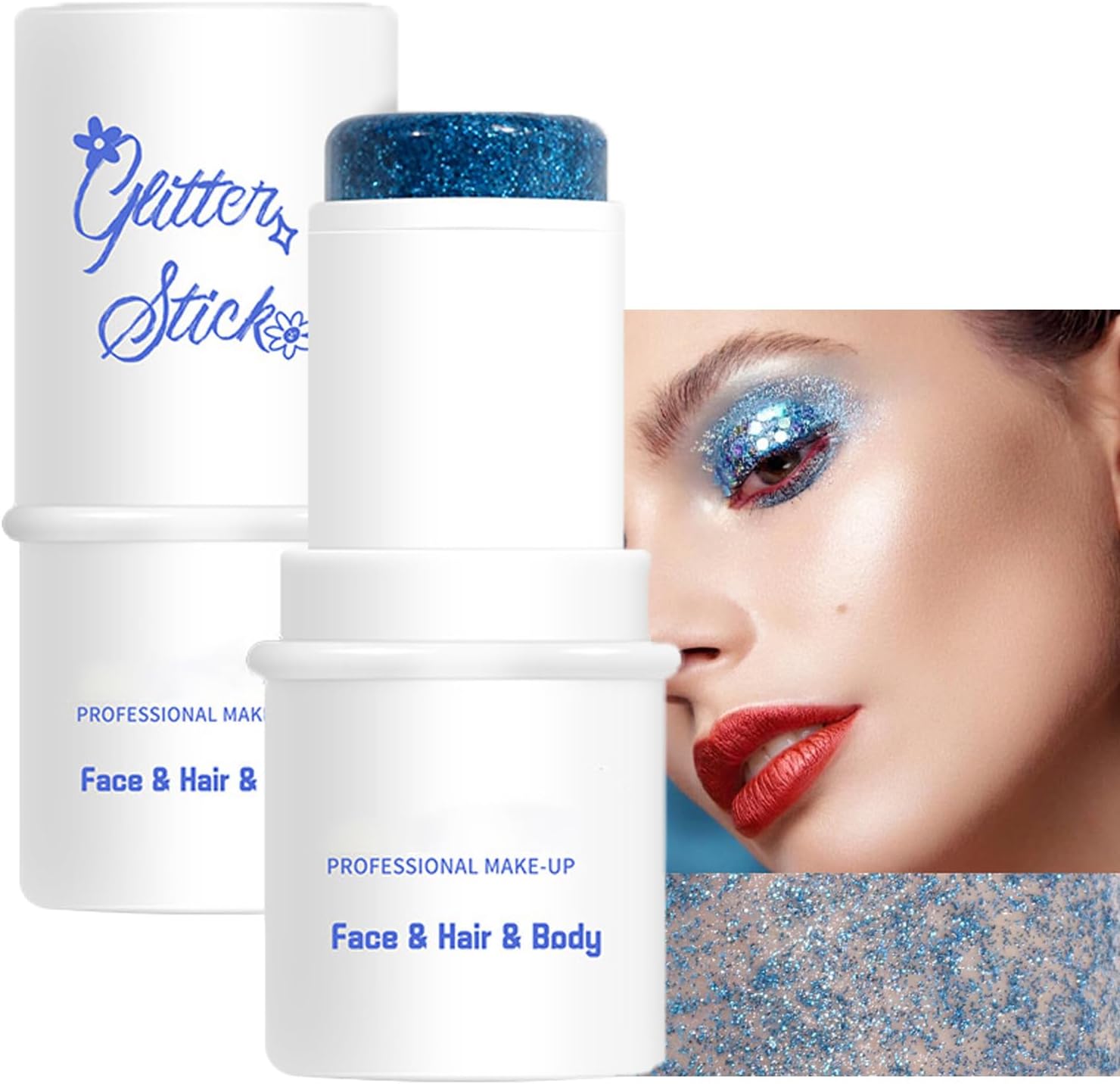 Mysense Blue Body Glitter Stick, Face and Hair Glitter Gel for Kids and Women, Singer Concert Outfits Festival Rave Accessories Glitter Makeup, Waterproof Sparkling Mermaid Glitter Face Paint