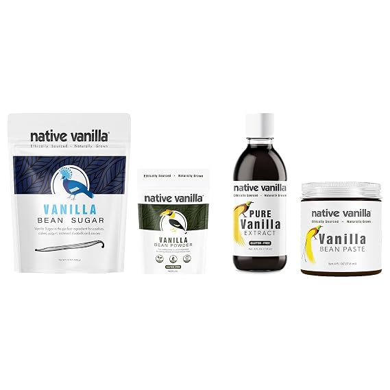 Native Vanilla Bakers Kit - All Natural Vanilla Bean Paste, Pure Vanilla Extract, Organic Vanilla Bean Sugar and 100% Pure Ground Vanilla Bean Powder (Combo Pack) Made with Real Vanilla Beans
