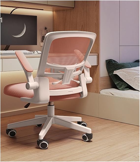 Gaming Chair, Home Office Desk Chairs, Swivel Chair Computer Chair Home Comfortable Backrest Ergonomic Gaming Chair Office Chair (Color : White Frame Pink Mesh, Size : Without headrest)