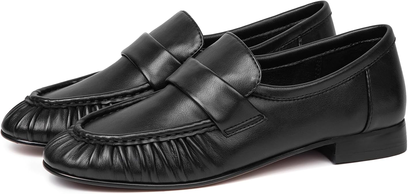 Loafers for Women Flat Shoes Chunky Heel Penny Loafers Round Toe Slip on Comfortable Dressy Shoes Formal Work Flats
