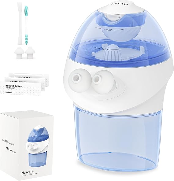opove Electric Nasal Irrigator, Self-Cleaning Sinus Rinse Kit with Automatic Waste Collection & 15 Salt Packets, Rechargeable Nasal Irrigation System for Nasal Relief