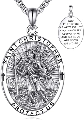 Patron Saint Necklace S925 Sterling Silver Amulet Medal Pendant Religious Protection Jewelry Gifts for Women Men