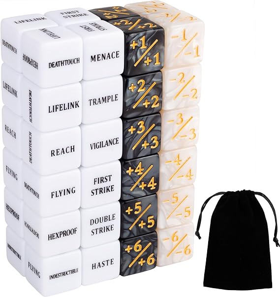 48 Pieces Abilities Keywords Counter Dice Plus One MTG Dice Counters Set Creature +1 Tokens for MTG, TCG, Magic Card Games Accessories