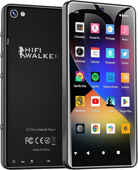 HIFI WALKER G7 Pro MP3 Player with Dual Cameras, Android 13, 3GB RAM+32GB ROM, Bluetooth 5.0, WiFi, 5.2" Touchscreen, Spotify, MP4 Music Player with Speaker, YouTube, Audible, 160GB Expandable