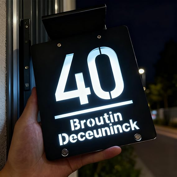 Solar House Numbers Outdoor with LED Light - Customized 3D Acrylic Door Address Plaque Sign, Illuminated Solar Powered Wall Mounted Plaque for Exterior, 2 Size Options (01)