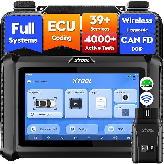 XTOOL D7W OBD2 Scanner Diagnostic Tool Wireless Bi-Directional Scan Tool | Full System 39+ Reset AI Assisted Car Scanner D7/D7S/D7BT ECU Coding PMI Upgrade, 3 Year Upgrade, 4000+ Active Tests, FCA SGW