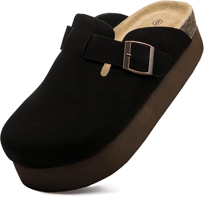 Women Suede Platform Clogs, Arch Support Slip-On Mules